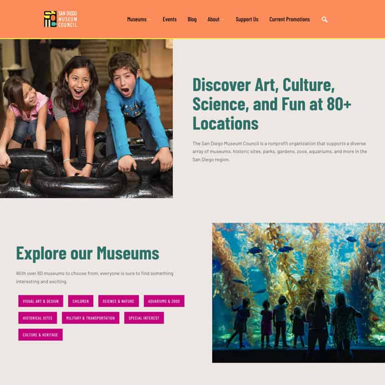 Screenshot of San Diego Museum Council website homepage