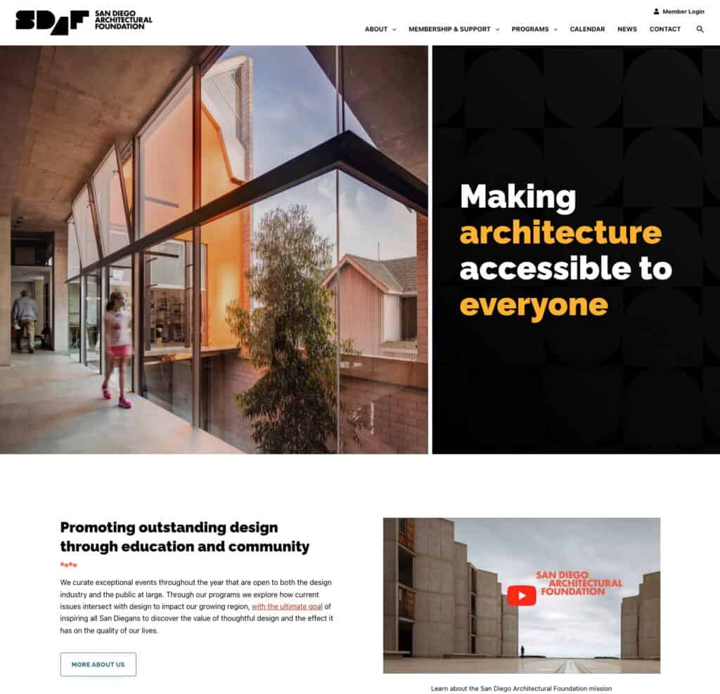 Screenshot of San Diego Architectural Foundation website